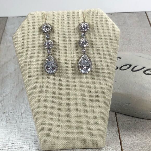 Sterling Silver CZ Teardrop Bride Earrings - Picture 7 of 7